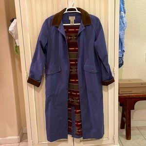 L.L Bean size M blue trench coat with brown corduroy trim.